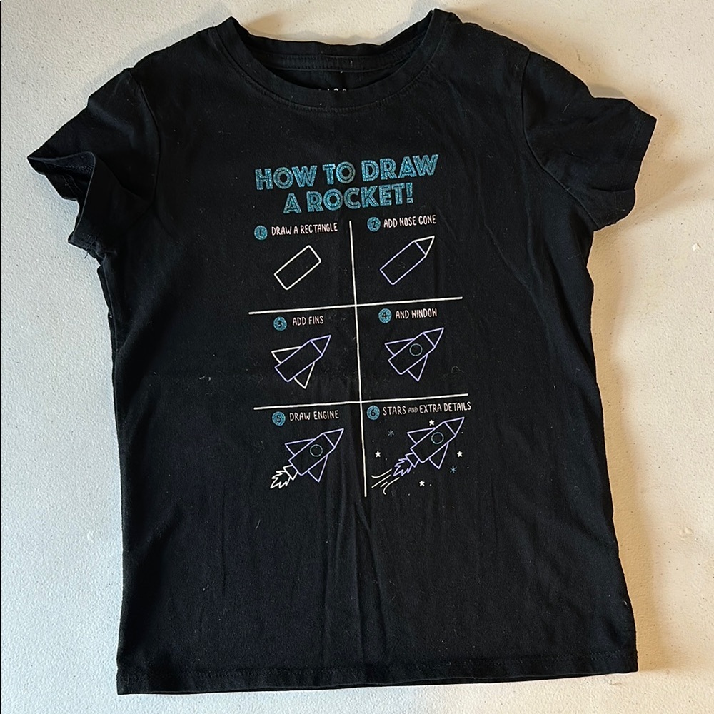 Black Kids Rocket Drawing T-Shirt